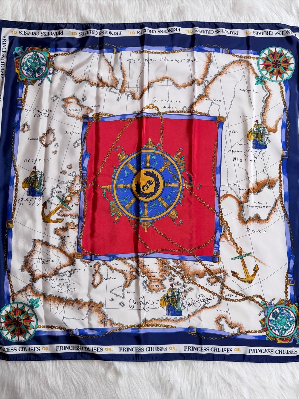 Princess Cruises Nautical Map Silk Scarf - Red, Navy, White